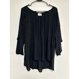 Anthropologie Maeve top blouse black high low boho lagenlook romantic flowy L